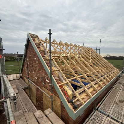 New roof timber structure going up during a full re-roof — S Quinlan Roofing, Warwickshire